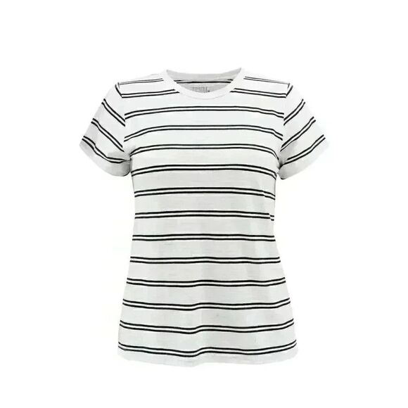 Time & Tru Women's Vivid White/Black Soot Cotton/Poly Striped T-Shirt NEW - Picture 1 of 11